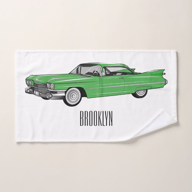 Classic car 1959 cartoon illustration bath towel set (Hand Towel)