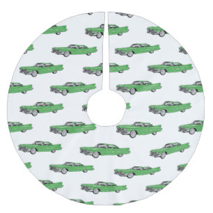 Classic car 1959 cartoon illustration brushed polyester tree skirt