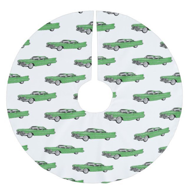 Classic car 1959 cartoon illustration brushed polyester tree skirt (Front)