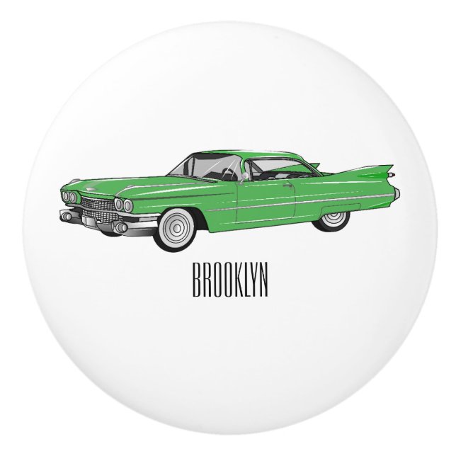 Classic car 1959 cartoon illustration ceramic knob (Front)