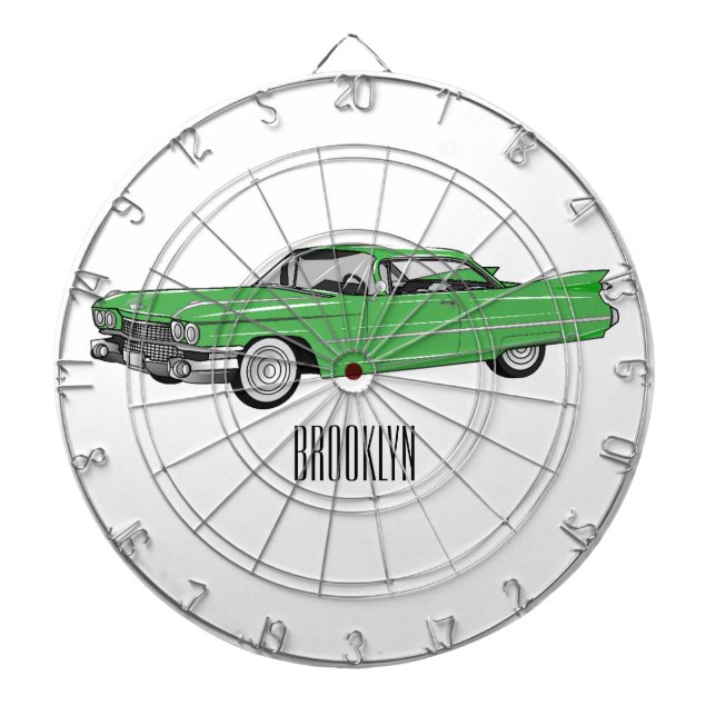 Classic car 1959 cartoon illustration dartboard (Front)