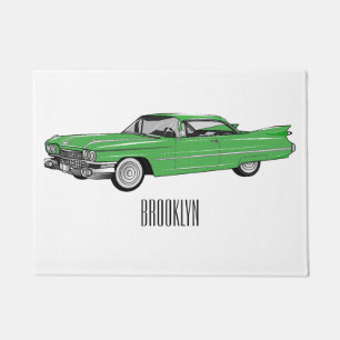 Classic car 1959 cartoon illustration doormat