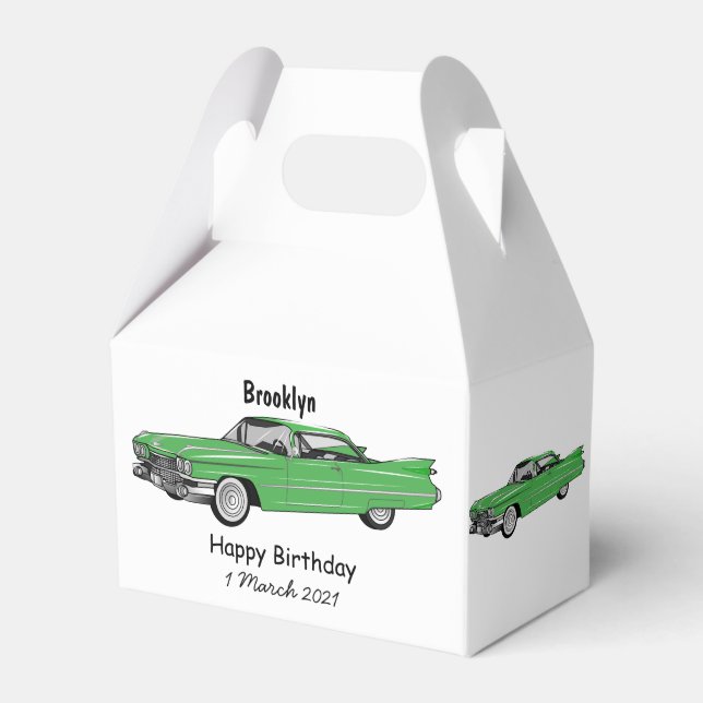 Classic car 1959 cartoon illustration favour box (Front Side)