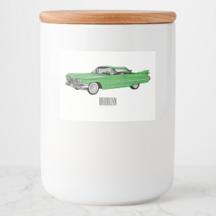 Classic car 1959 cartoon illustration food label