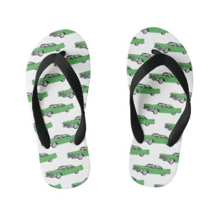 Classic car 1959 cartoon illustration kid's flip flops