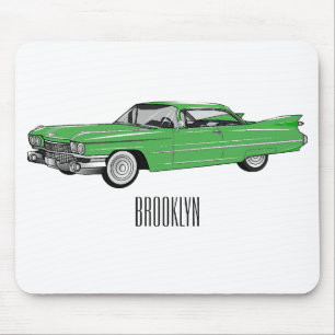 Classic car 1959 cartoon illustration mouse mat