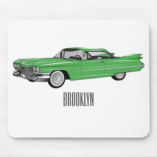 Classic car 1959 cartoon illustration mouse mat (Front)