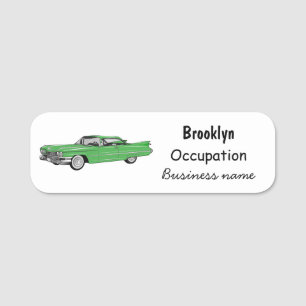 Classic car 1959 cartoon illustration name tag