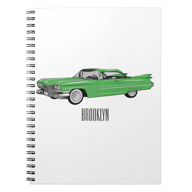 Classic car 1959 cartoon illustration notebook (Front)