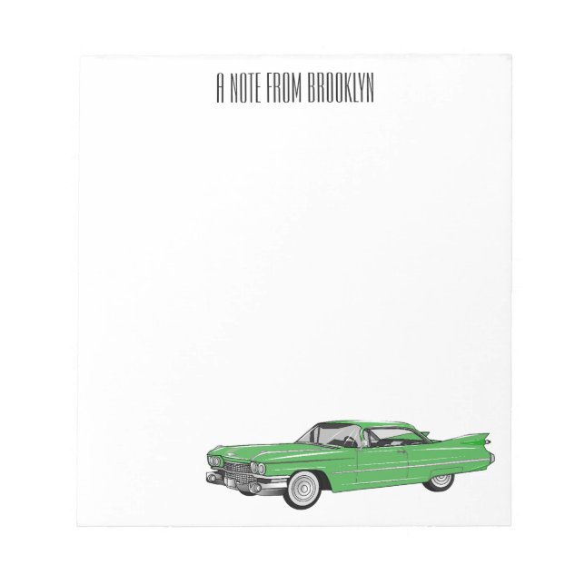 Classic car 1959 cartoon illustration notepad (Front)