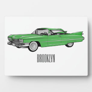 Classic car 1959 cartoon illustration plaque