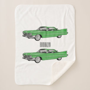 Classic car 1959 cartoon illustration sherpa blanket