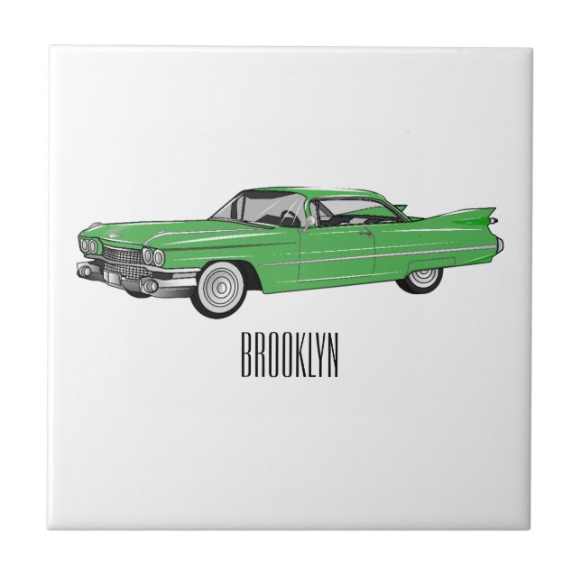 Classic car 1959 cartoon illustration tile (Front)
