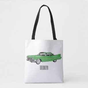 Classic car 1959 cartoon illustration tote bag