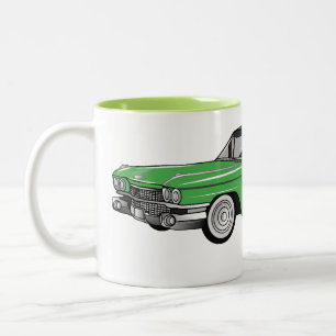 Classic car 1959 cartoon illustration Two-Tone coffee mug