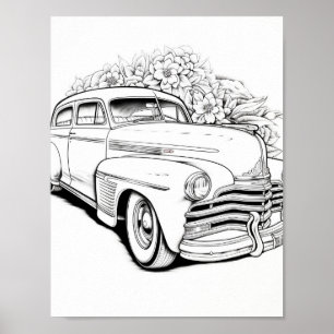 Classic Car Adult Coloring Poster