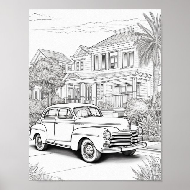 Classic Car Adult Colouring Poster (Front)