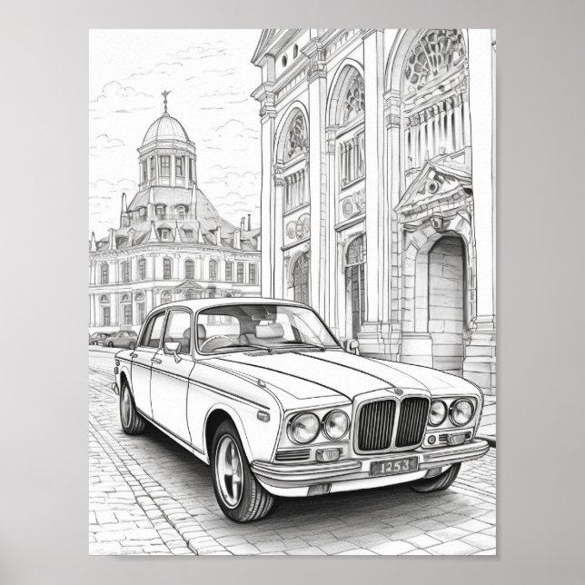 Classic Car Adult Colouring Poster (Front)