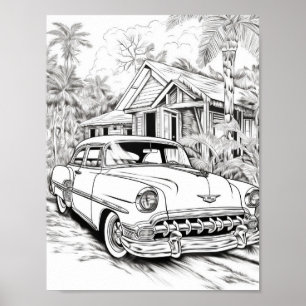 Classic Car Adult Colouring Poster