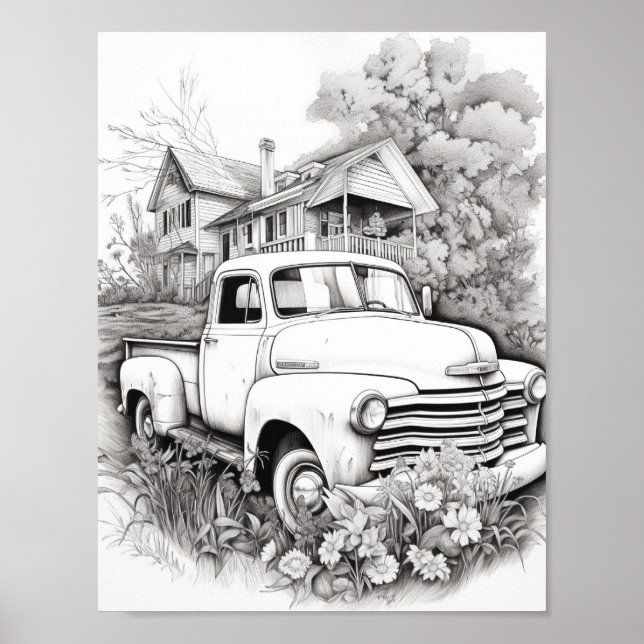 Classic Car Adult Colouring Poster (Front)