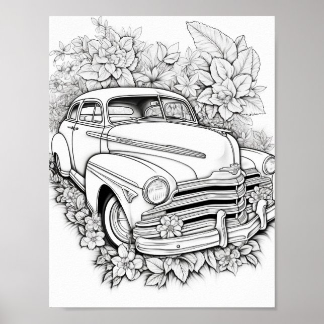Classic Car Adult Colouring Poster (Front)