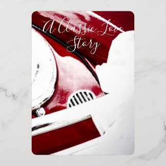 Classic car and love story wedding red white