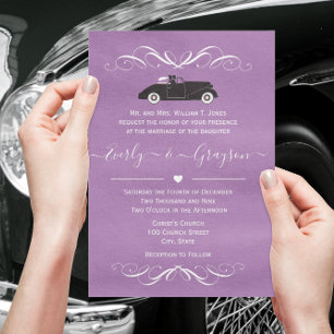Classic Car any Colour Purple Wedding  Invitation Postcard