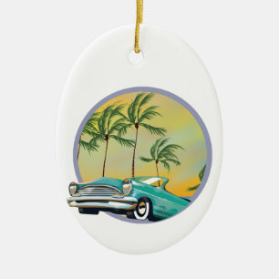 Classic Car at dusk Ceramic Tree Decoration