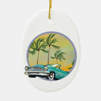 Classic Car at dusk Ceramic Tree Decoration