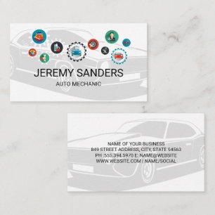 Classic Car   Auto Care Fix Icons Business Card