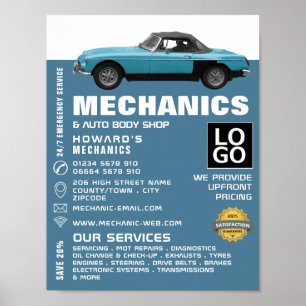 Classic Car, Auto Mechanic & Repairs Advertising Poster