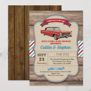 Classic car baby shower invitation. Vintage red Invitation