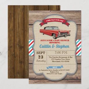 Classic car baby shower invitation. Vintage red Invitation