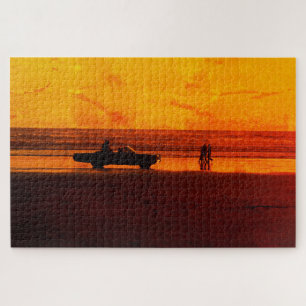 Classic Car Beach Sunset Jigsaw Puzzle