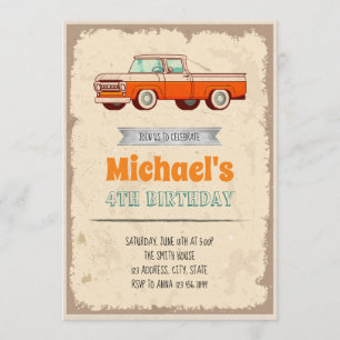 Classic car birthday theme invitation