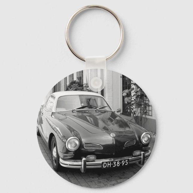 Classic Car Black and White Key Ring (Front)