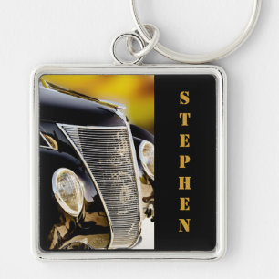 Classic Car Black Tie and Tails with Name Key Ring