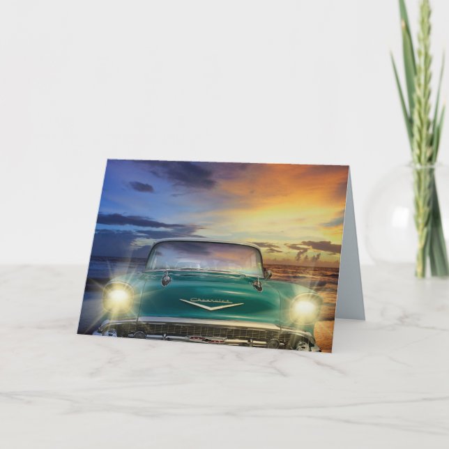 CLASSIC CAR BLUE FOR HIM BIRTHDAY CARDS (Front)