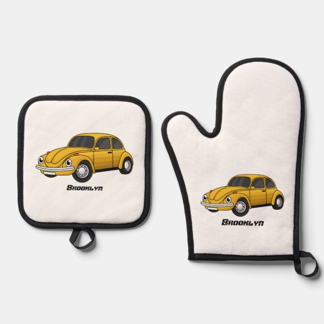 Classic car cartoon oven mitt & pot holder set (Front)