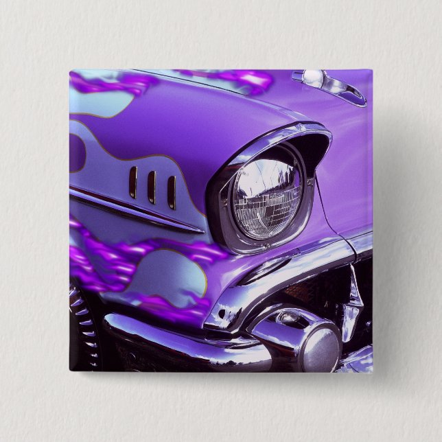Classic car: Chevrolet with flaming hood 15 Cm Square Badge (Front)