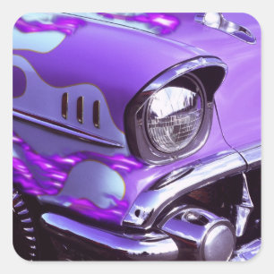 Classic car: Chevrolet with flaming hood Square Sticker