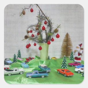 Classic Car Christmas Square Sticker