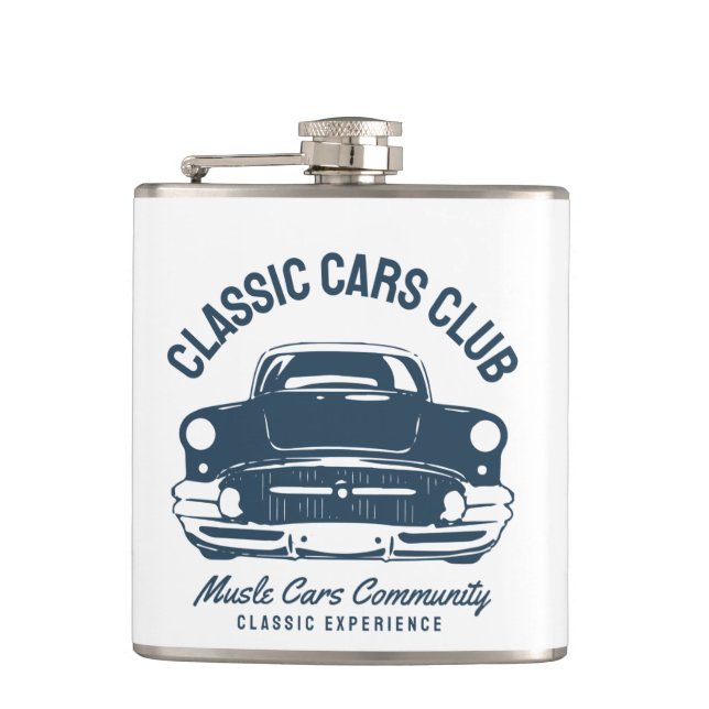 Classic car club hip flask (Front)