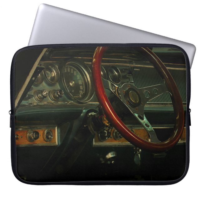 Classic Car Dashboard Steering Wheel Laptop Sleeve (Front)