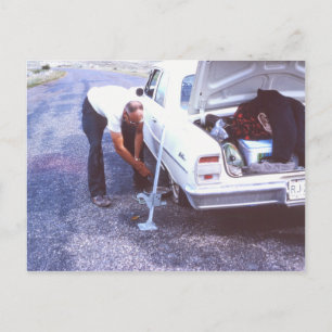 Classic Car Flat Tire Postcard