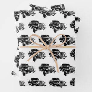 Classic car graphic motif pattern wrapping paper sheet