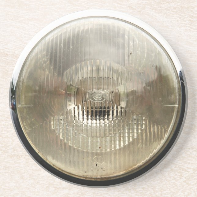 Classic car headlamp with round clear glass lens coaster (Front)