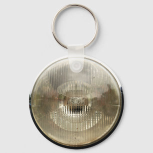 Classic car headlamp with round clear glass lens key ring