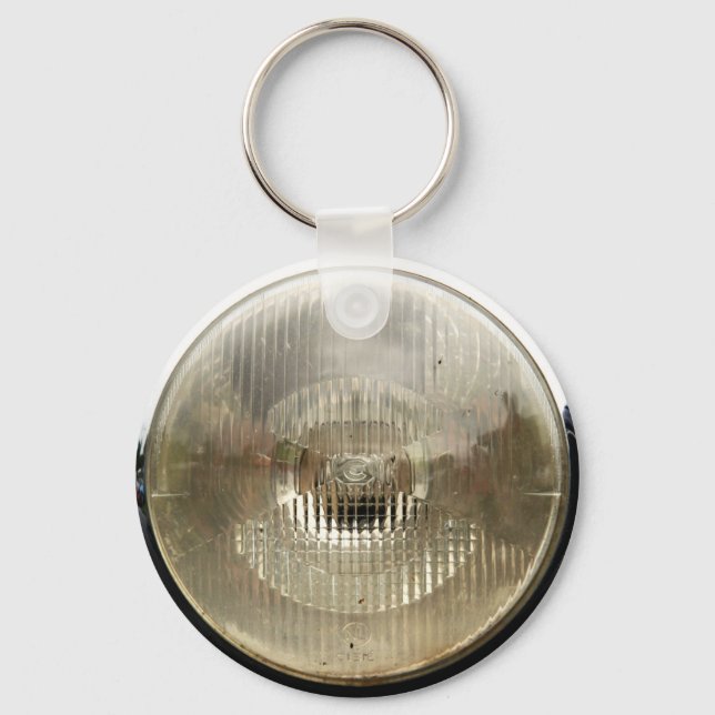 Classic car headlamp with round clear glass lens key ring (Front)