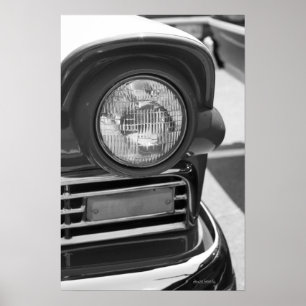 classic car  headlight grill black and white poster
